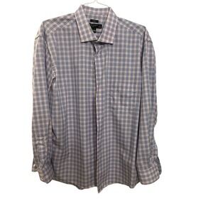 Pronto Uomo Non Iron Slim Fit Plaid Dress Shirt‎ Mens 18 34 35 100% Cotton